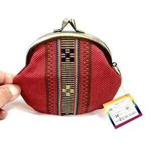 Okinawa Minsar Compact Pouch Coin Case Wallet Good Luck Traditional Textile Red